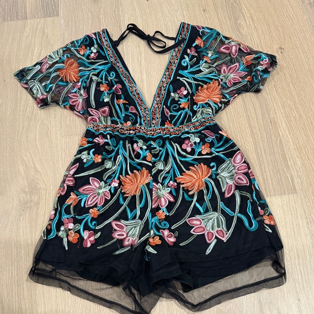 Floral Embroidered Black Jumpsuit